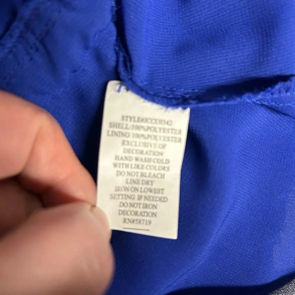 Vintage Valerie Stevens Blue Blouse Drop Tie Waist Jeweled Lined Women’s‎ Large - Picture 10 of 12